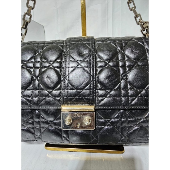 Authentic CHRISTIAN DIOR Lambskin Cannage Medium Miss Dior Flap Shoulder Bag Bla - Picture 8 of 16
